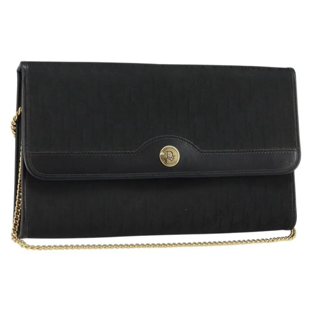 Christian Dior Trotter Canvas Chain Shoulder Bag Black Gold Auth - Picture 2 of 15